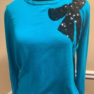 Turquoise Long Sleeve Top with Black Sequin Bow